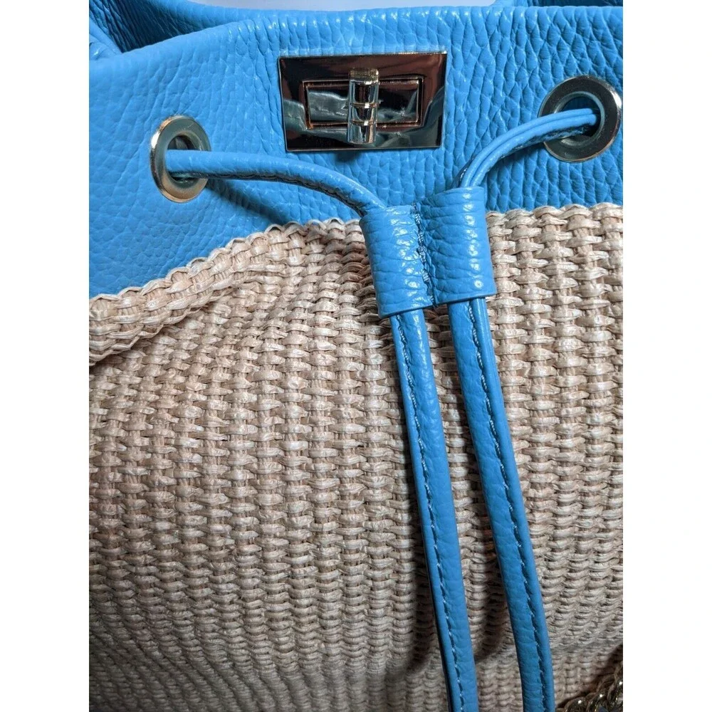 Unica Firenze Italian Leather Straw Handbag Light Blue NWT - Picture 4 of 12